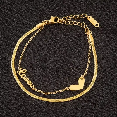 Double Layer Heart Love Letter Chain Bracelet